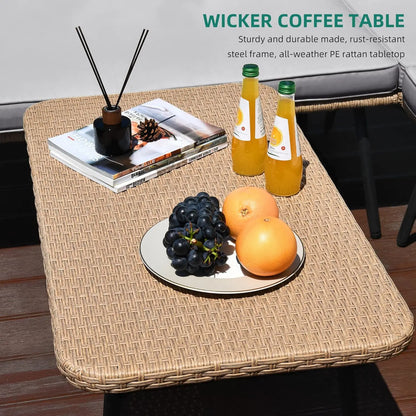 Outdoor L-Shaped Wicker Sofa Set with Cushions and Side Table, 5-Seater Patio Furniture for Backyard