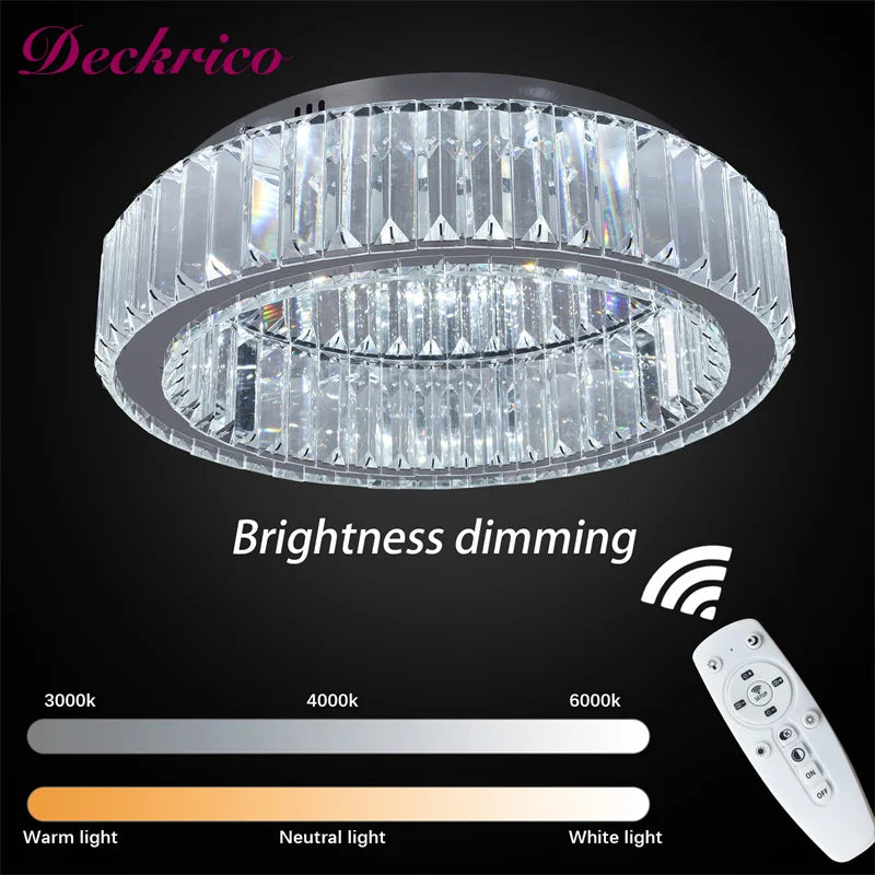 Indoor Crystal Led Ceiling Lamp Modern Luxury Chandelier Bedroom Living Room Decor Remote Control Dimming Hanging Light Lustre