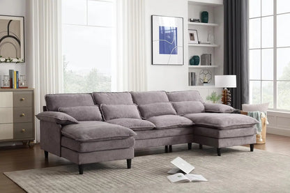 Modern U Shape Sectional Sofa Cloud Couch, 110" Upholstery Chenille Fabric Modular Couch, Comfy 4 Seat Sleeper Sofa With Double
