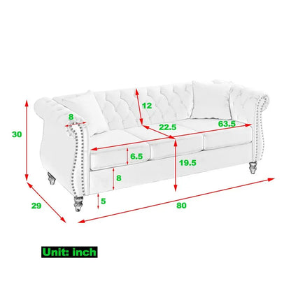 Chesterfield Sofa, Retro Style Upholstered 3 Seater Velvet Couch with Rolled Arm for Living Room Bedroom Office Apartment, Grey
