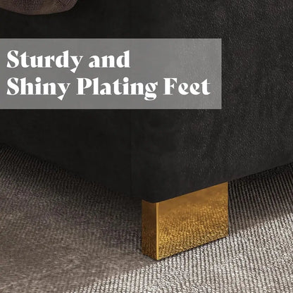 Modern Velvet King Bed Frame with 65.4 High Gold Trim Headboard, No Box Spring RequiredCustomized