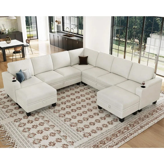 Modular Sectional Sofa Couch with Storage U Shape Convertible Corner Couches for Living Room White Couch