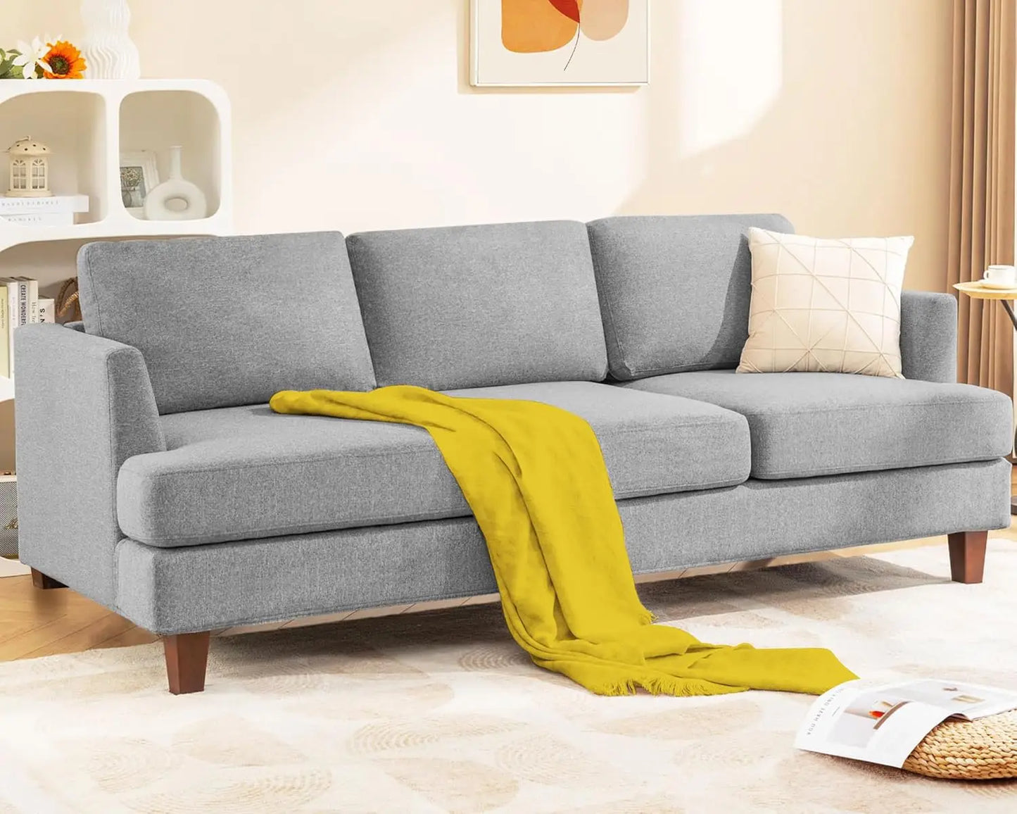3 Seater Sofa Couch with Deep Seats, 89" Mid Century Modern Upholstered Sofa with Armrests, Comfy Couches , Customized