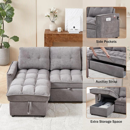 78.75" Sleeper Sofa Couch,Pull-Out Sofa Bed with USB and Tape-c Charging Ports, L-Shaped SectionalSofa , Customized