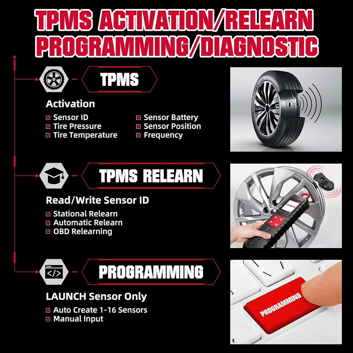 LAUNCH X-431 i-TPMS TPMS Tire Pressure Detector Relearning Tool, Activation/Relearning/Programming Sensors Works w/ X431 Scanner