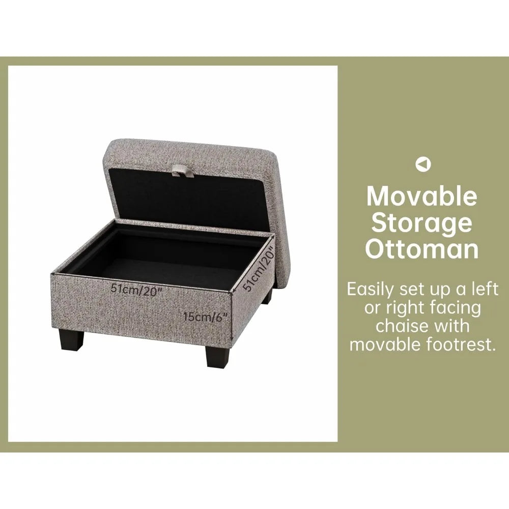 Sectional Couches for Living Room 78" Convertible L Shaped Couch with Storage Ottoman 3 Seater Modern Linen Fabric Sofas