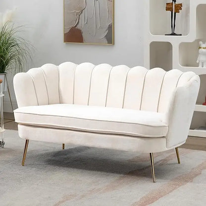 59" Chenille Upholstered Loveseat with Gold Metal Legs Petal Design Modern Mini Sofa for Bedroom Apartment, Customized