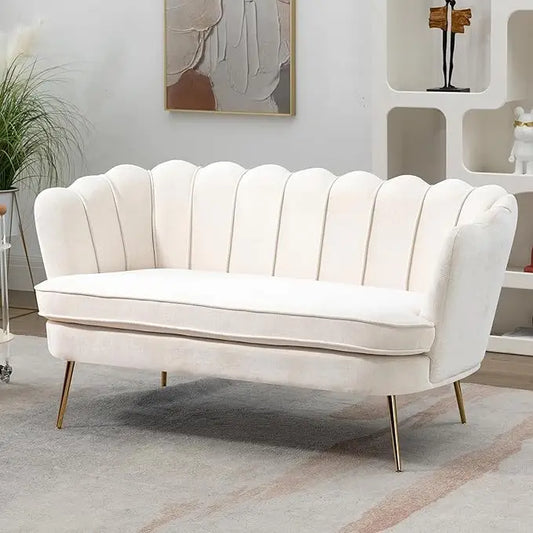 59" Chenille Upholstered Loveseat with Gold Metal Legs Petal Design Modern Mini Sofa for Bedroom Apartment, Customized