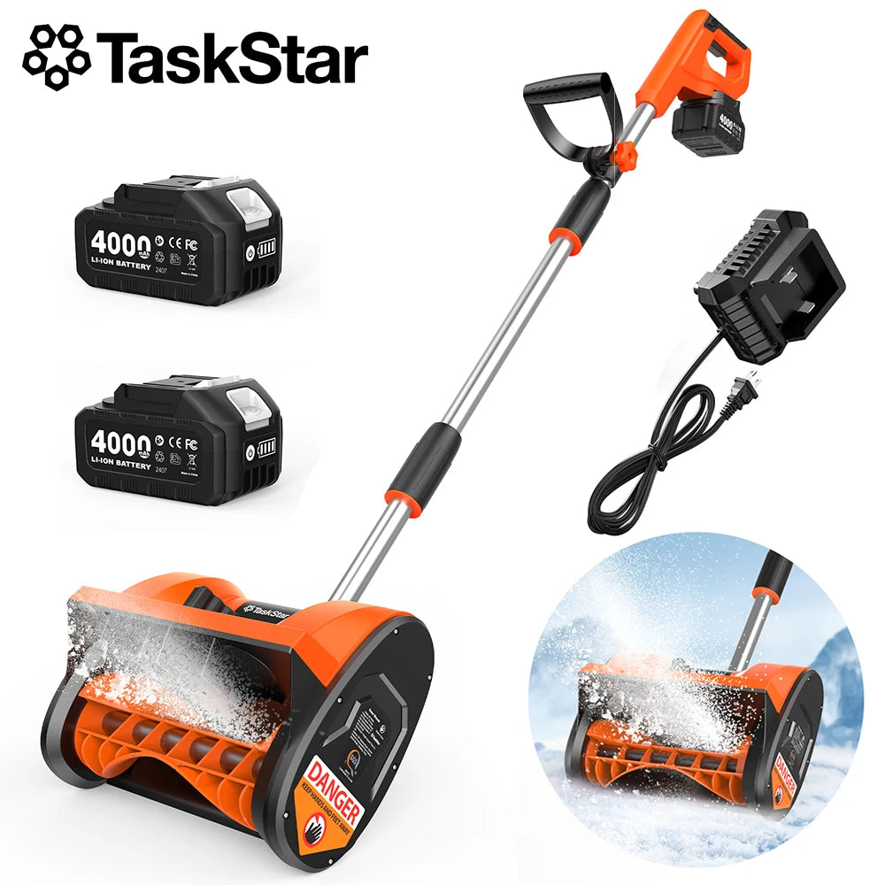 TaskStar Cordless Snow Shovel 2 4000mAh Batteries Powered 6x12-inch Electric Snow Sweeper 16.5ft Distance With Directional Plate