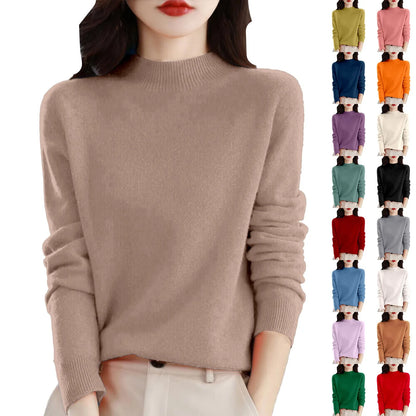 100% Pure Wool Half-Neck Pullover In Autumn And Winter New Cashmere Sweater Women'S Casual Knit Top Warm Jumper Tops 17 Colors