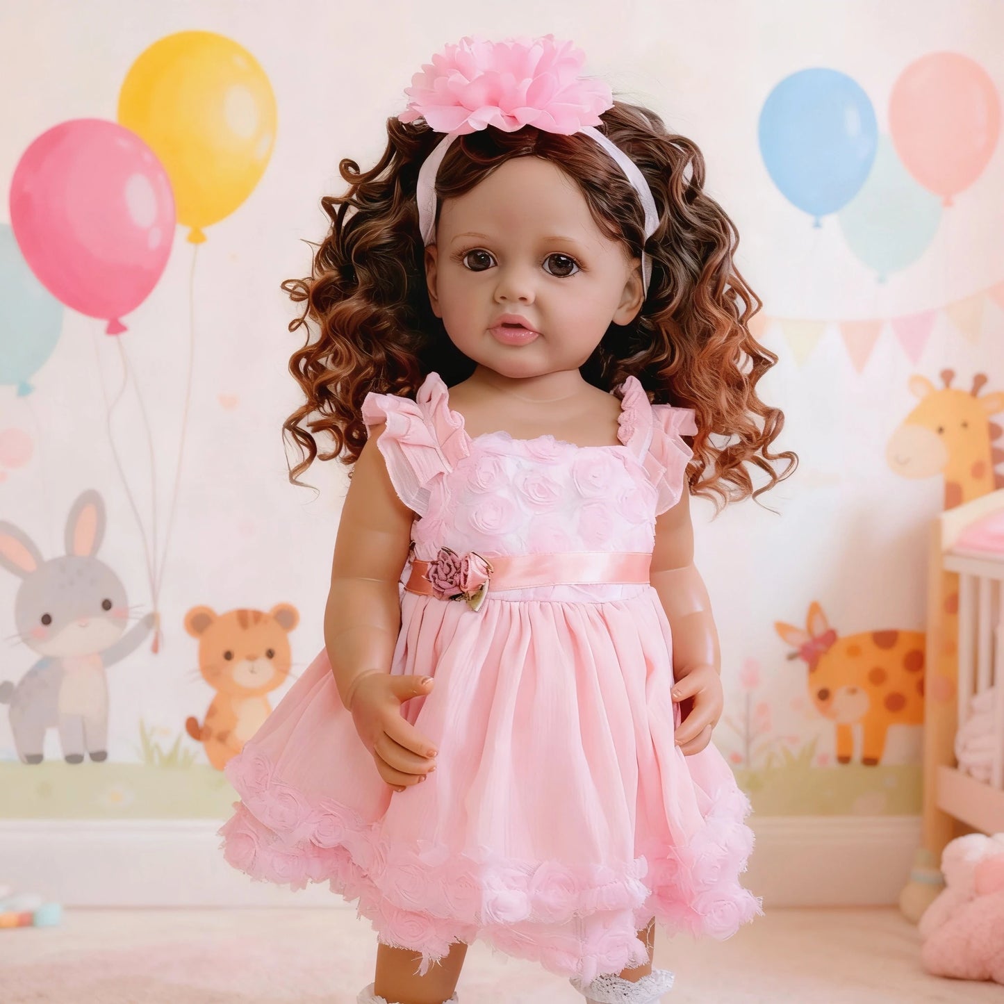 1PC realistic and beautiful reborn doll girl, 22-inch cute baby full-body soft band wig hair set gift box suitable for children,
