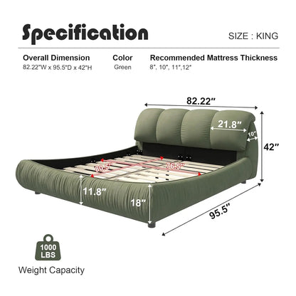 King Size Luxury Upholstered Cloud Bed Frame – Solid Wood Modern Platform Bed with Oversized Padded Backrest &, Customized