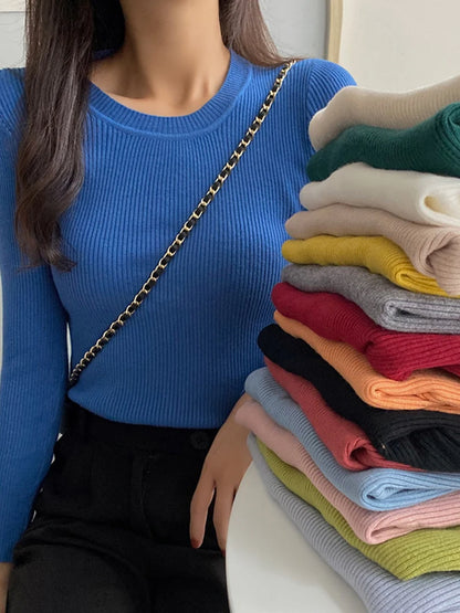 2025 New-coming Autumn Winter Tops O-Neck Pullovers Sweaters Primer shirt long sleeve Short Korean Slim-fit tight sweater