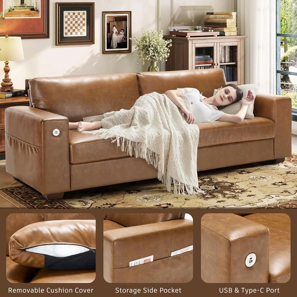 89" Sofa for Living Room, Modern Comfy Sofa with Medium Firm Seat Cushion, Removable Cover,Wide Armrest,USB/Type-C Port