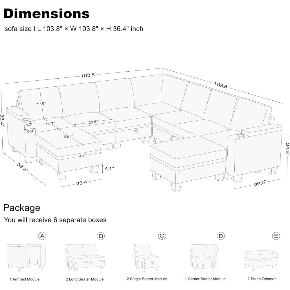 Modular Sectional Sofa Couch with Storage U Shape Convertible Corner Couches for Living Room White Couch