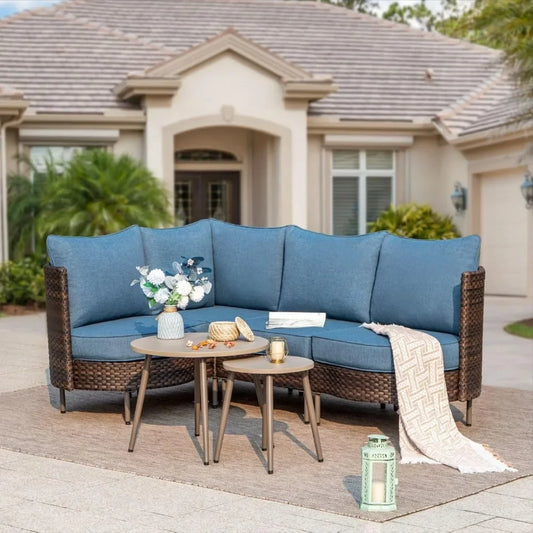 L-Shaped Outdoor Sectional Patio Furniture Set – Wicker 4-Seat Conversation Set with Coffee Table for Comfortable Outdoor Livin