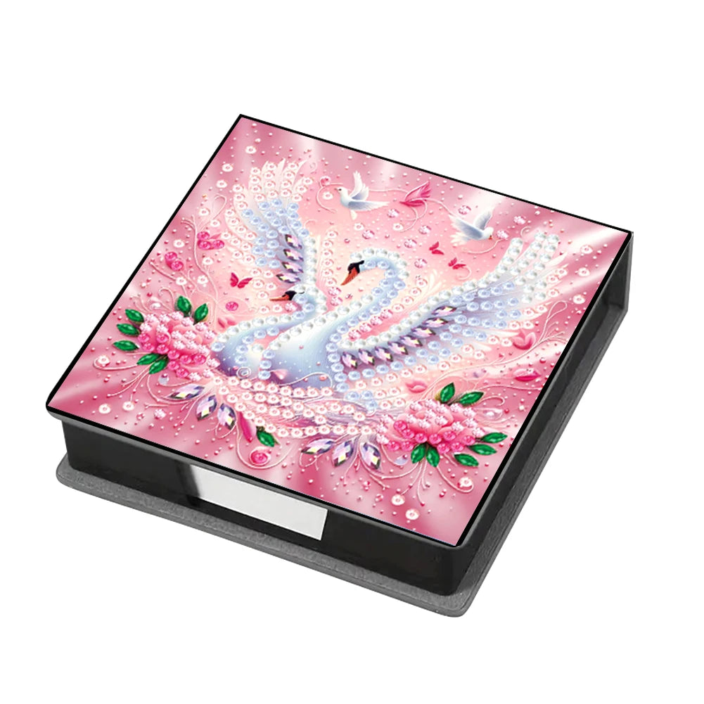Flowers Leather Diamond Painting Notecard Box Gem Art Sticky Note Holder Gem Painting Memo Pad Holder Mosaic Kit for Home Office