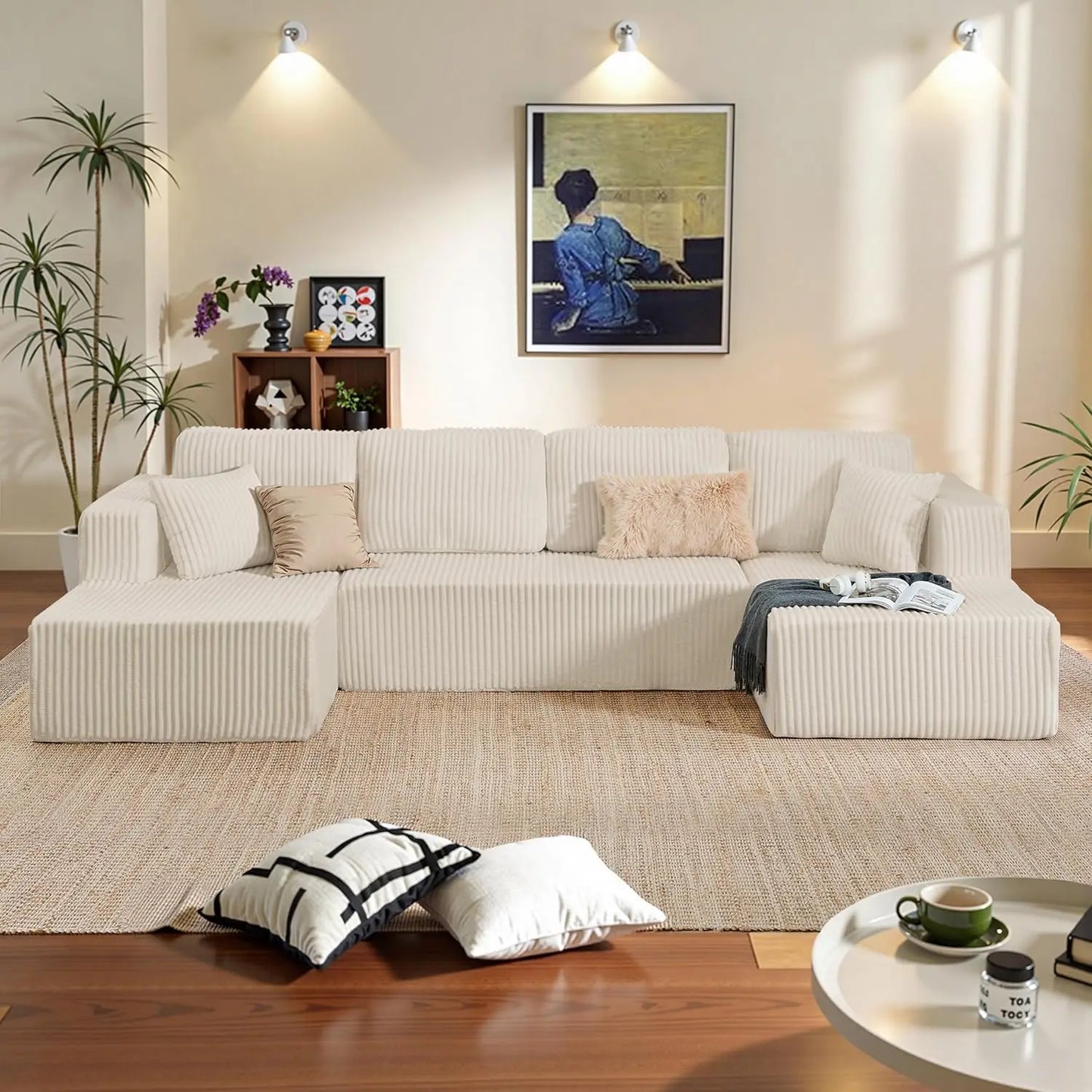 130" U Shaped Boneless Couch, Cloud Boneless Sectional Couches For Living Room, Modular Spineless Sofa Bed With, Customized