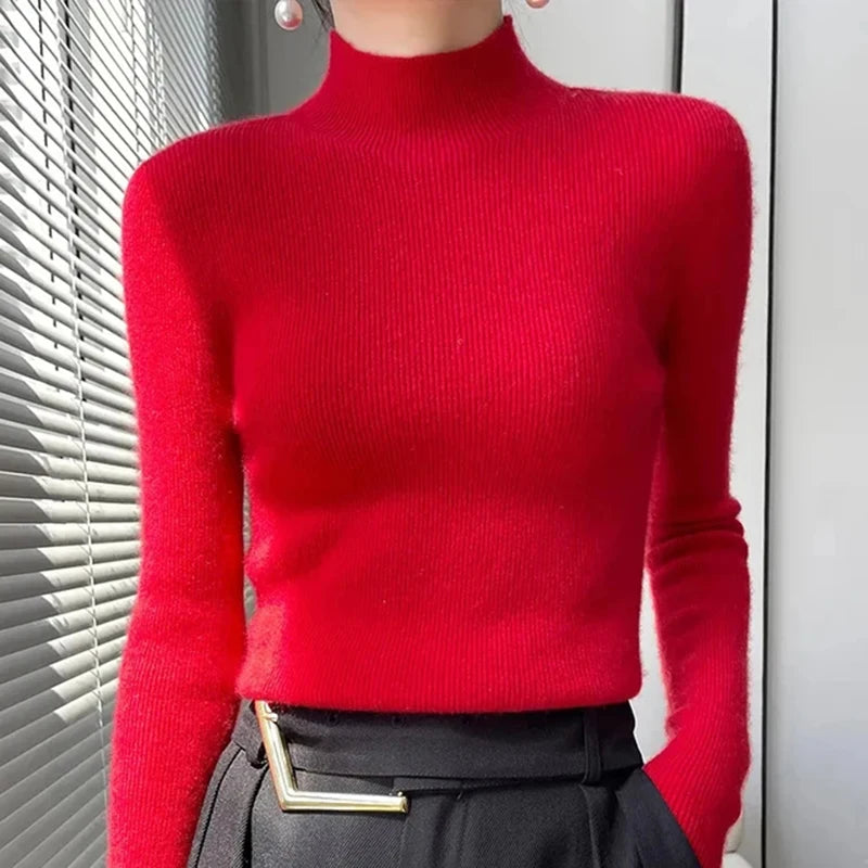 Solid Sweater Women Half Turtleneck Knitted Pullovers Harajuku Korean Thick Knitwear Autumn Winter Fashion Slim Jumpers
