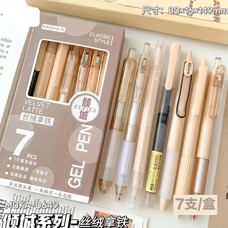 7Pcs/Box Minimalist Transparent 0.5mm Gel Pens Fashion Office Signature Pen Creative Multifunction School Supplies