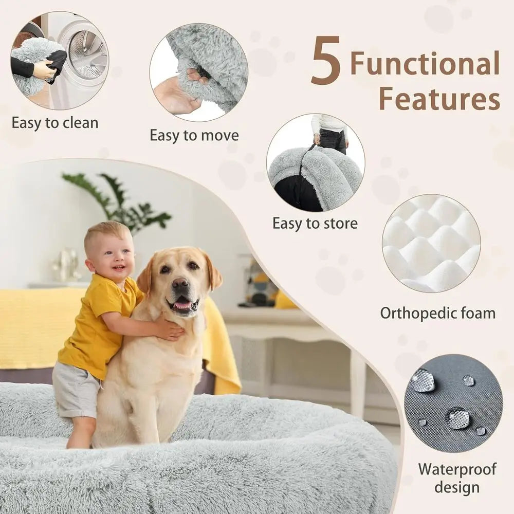 Oversized 71x45x12 Grey Memory Foam Dog Bed with Pillow, Blanket & Strap for Adults and Large Pets,Customized