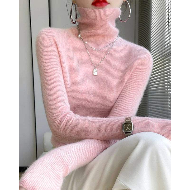 AOSSVIAO 2025 Autumn Winter Soft Turtleneck Cashmere Knitted Sweater Korean Style Slim Fit Solid Color Basics Pullovers