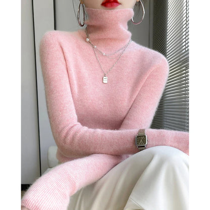 AOSSVIAO 2025 Autumn Winter Soft Turtleneck Cashmere Knitted Sweater Korean Style Slim Fit Solid Color Basics Pullovers