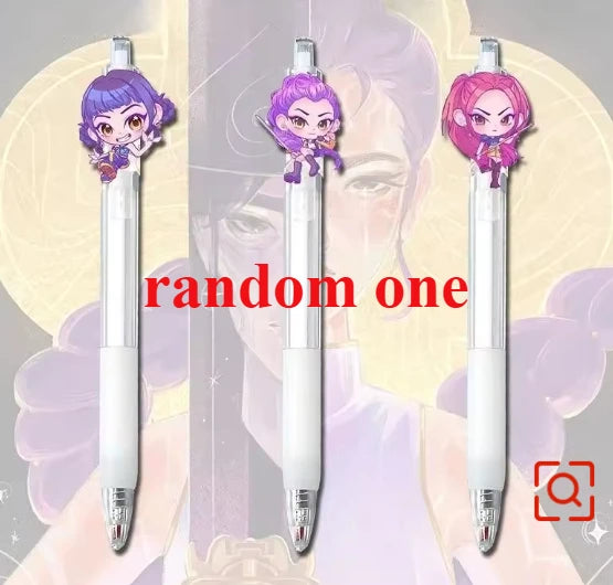3Pcs KPop Demon Hunters Black Pen Student Take An Exam Draw Game Anime Cartoon Figure Stationery Study Supplies Kids Gift S