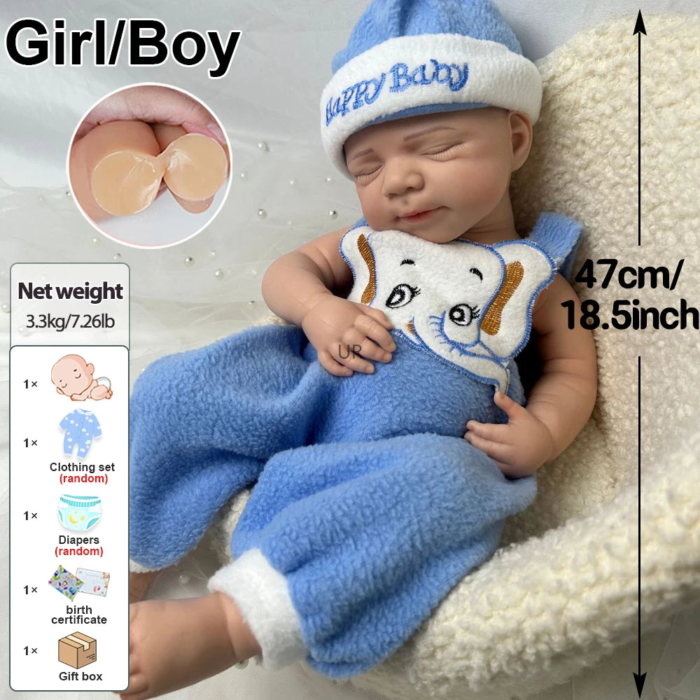 Handmade 19Inch Pascale Platinum Silicone Reborn Baby Boy Unpainted & Painted Washable Doll Gift for Doll Lovers Collector
