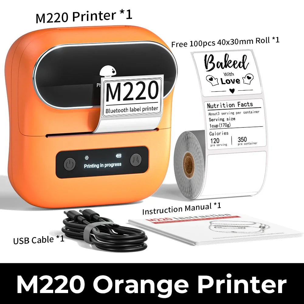 Phomemo M220 Label Printer Portable Handheld Thermal Maker Bluetooth Barcode QR Code Sticker Paper Rolls Labeller White 75mm Tag