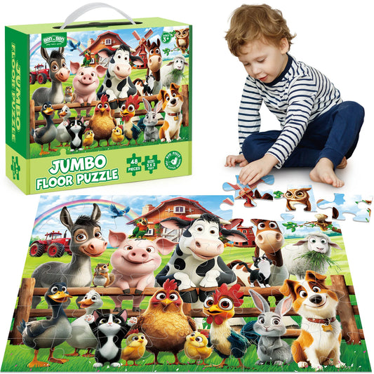 Floor Puzzles for Kids, 48pcs Farm Animals Puzzles for Kids Ages 4-6, Large Jigsaw Puzzles for Toddlers, Christmas Birthday Gift