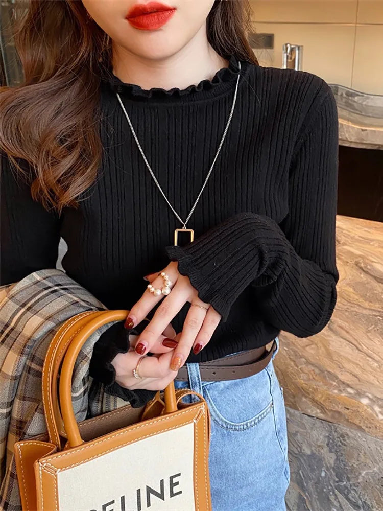 Turtleneck Sweater Women Fashion 2025 New Binding Stretch Tops Women Knitted Pullovers Long Sleeve Bottoming Knitted Sweater