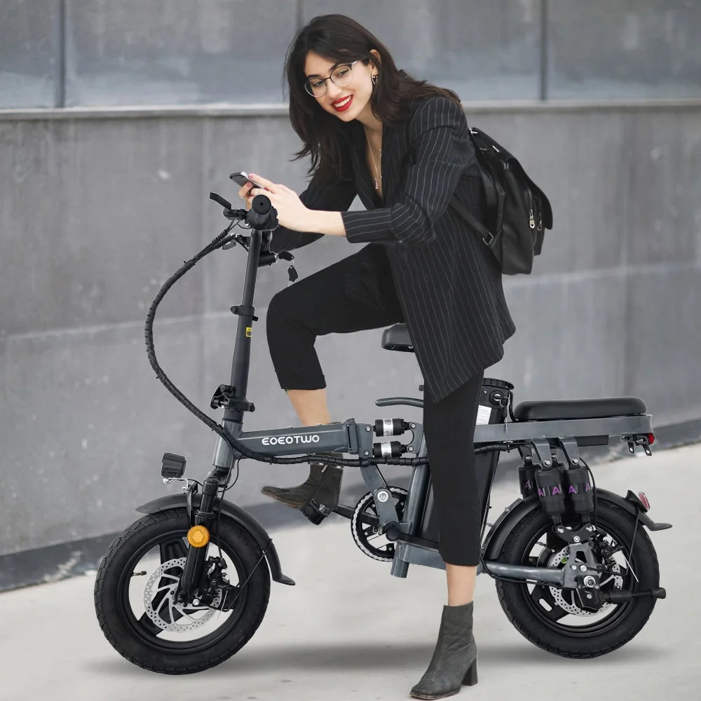 EOEOTWO F12 Foldable Electric Bike for Adults,14'' Commuter E Bike,600W Peak,22-25mph,32Miles Range,48V Removable Battery,Bikes