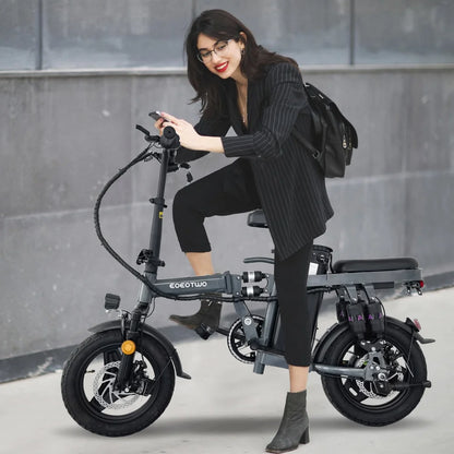 EOEOTWO F12 Foldable Electric Bike for Adults,14'' Commuter E Bike,600W Peak,22-25mph,32Miles Range,48V Removable Battery,Bikes