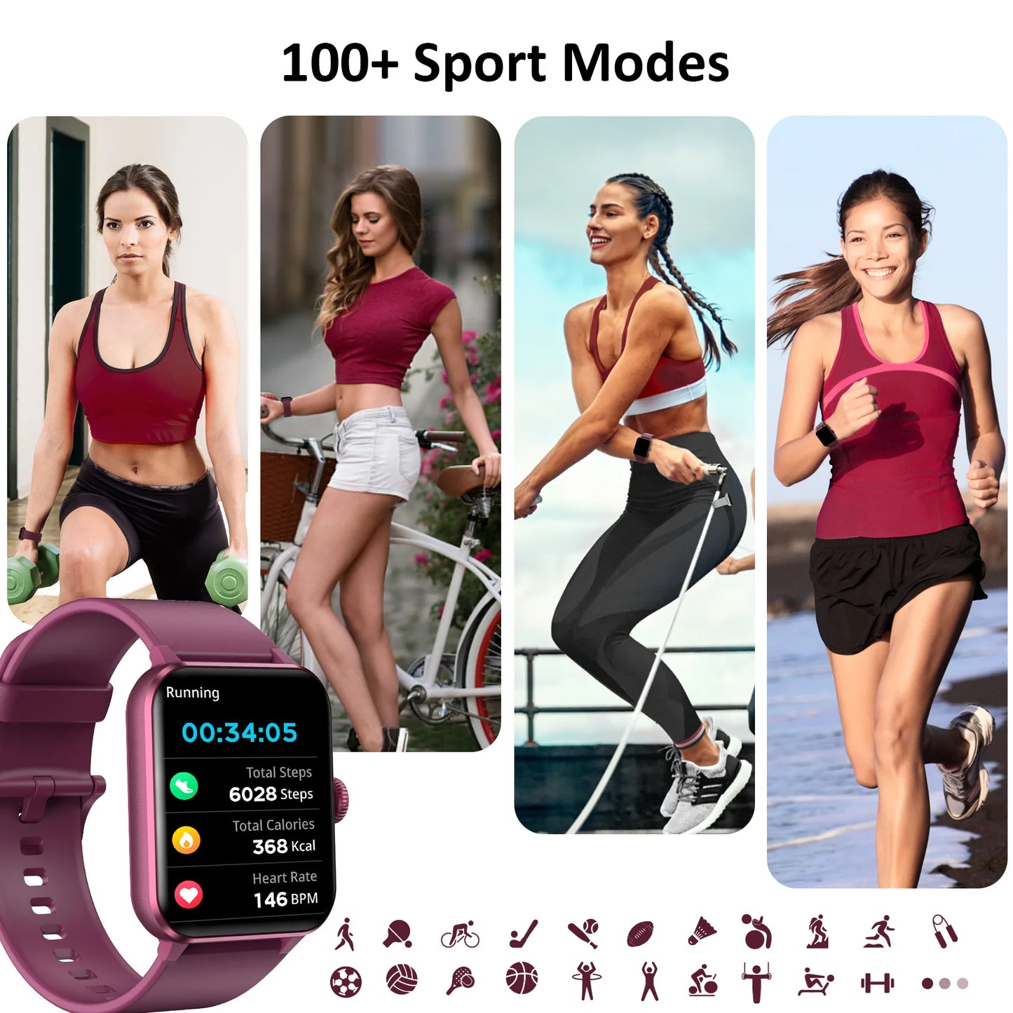 IOWODO R50 Waterproof Smart Watch 1.85'' HD Screen BT Calls SpO2 Heart Rate Monitor Men Women Smartwatch with 100 Workout Modes