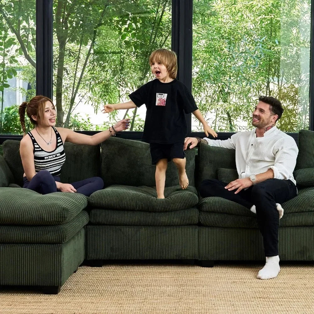 Large Modular Sectional Sofa with Deep Chaise, 104" Corduroy L Shaped Couch with 9" Soft Dual-Layer Seats Cushion Customized