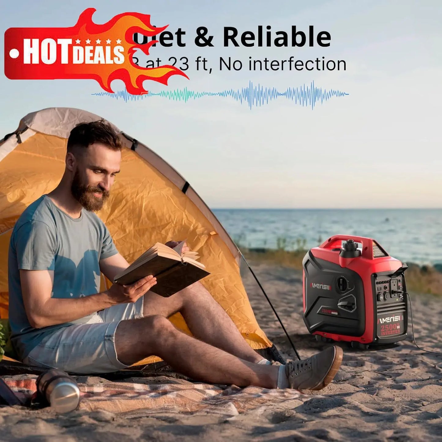 EPA Compliant 2025 Version，2500-Watt Gas Powered Portable Inverter Generator, CO Sensor, Super Quiet for Home Backup
