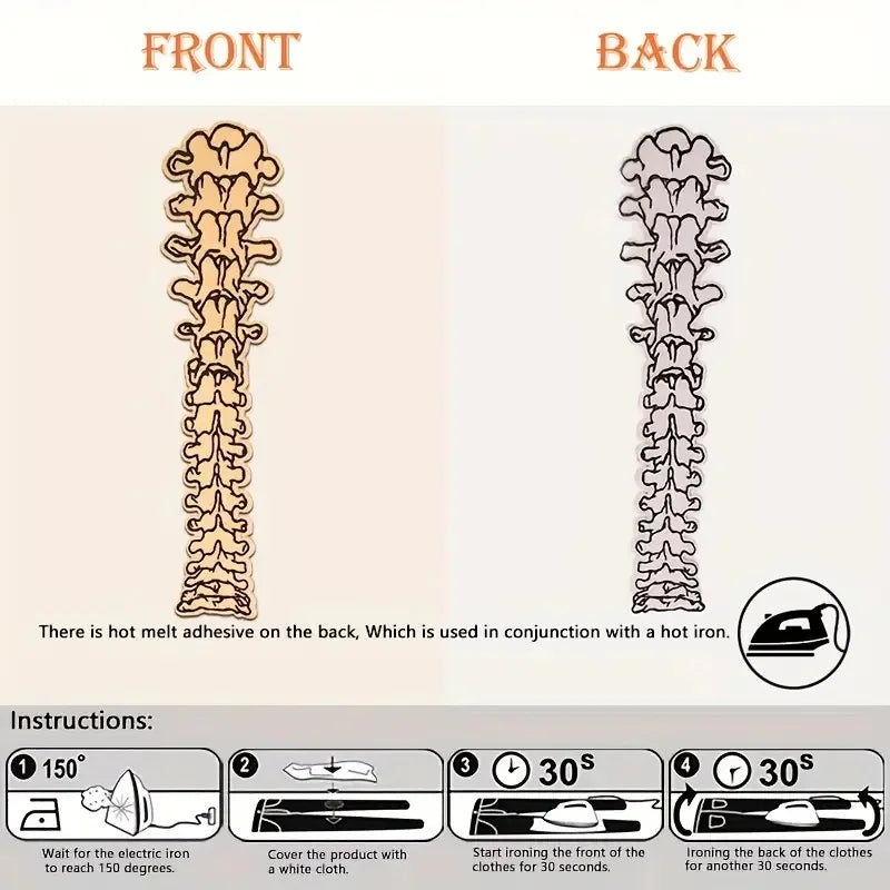 2-Pack of Large White or Black Spine Bone Iron-On or Sew-On Patches, Spine Patches, Black and White Punk, Gothic Style Patches, Oversized Badges, Can Be Used on Bags, Jeans, Jackets, Vests, Can Be Freely Cut and Sewn, DIY Cre