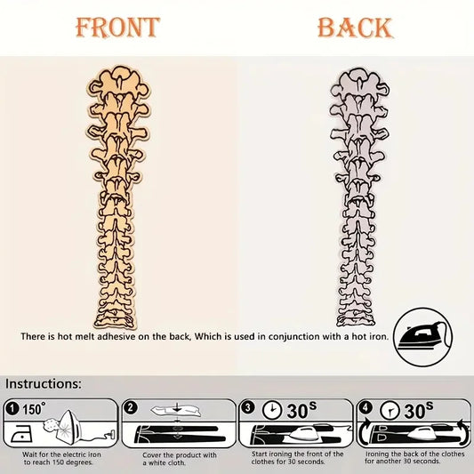 2-Pack of Large White or Black Spine Bone Iron-On or Sew-On Patches, Spine Patches, Black and White Punk, Gothic Style Patches, Oversized Badges, Can Be Used on Bags, Jeans, Jackets, Vests, Can Be Freely Cut and Sewn, DIY Cre