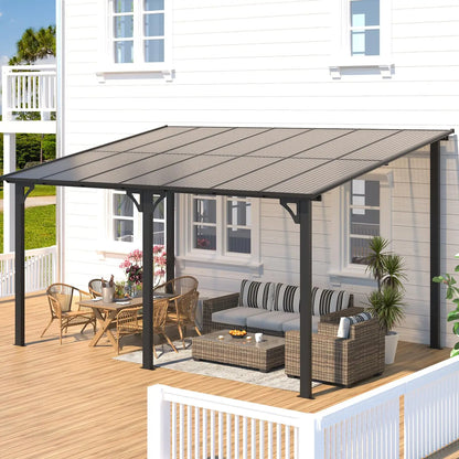 14x10 Hard Top Lean-to Gazebo Pergola with Wall-Mounted Steel Roof 140sqft Shade for Patio Deck Backyard Customized