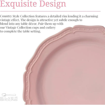 Vintage Disposable Plastic Dessert Plates 20 PC Heavy Duty Party Set 7.5 Inch Sturdy Reusable Fine China Look Ideal Events