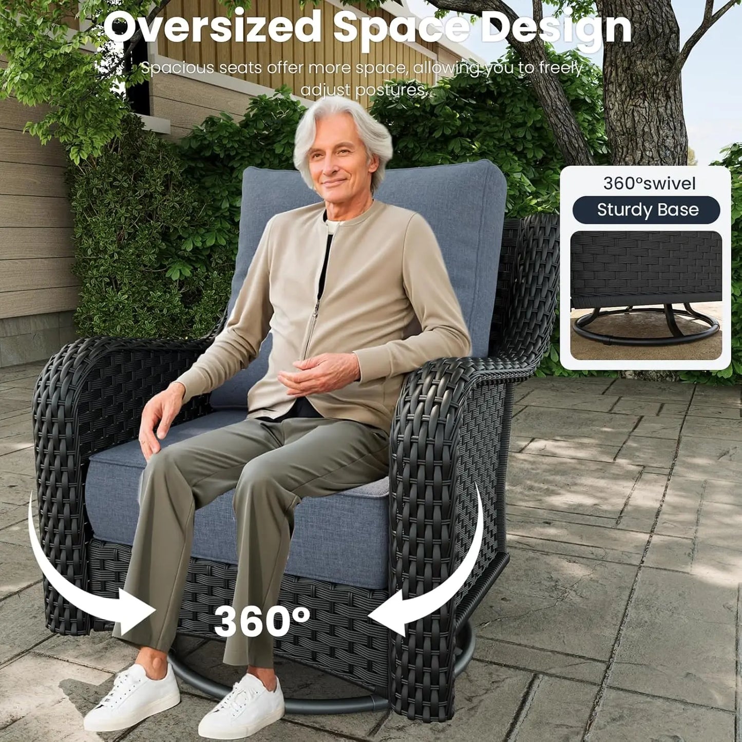 10 Pieces Outdoor Patio Furniture Sets with Rocking Swivel Chairs with 6-inch Thick Cushion and Fire Pit Table for, Customized