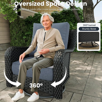 10 Pieces Outdoor Patio Furniture Sets with Rocking Swivel Chairs with 6-inch Thick Cushion and Fire Pit Table for, Customized