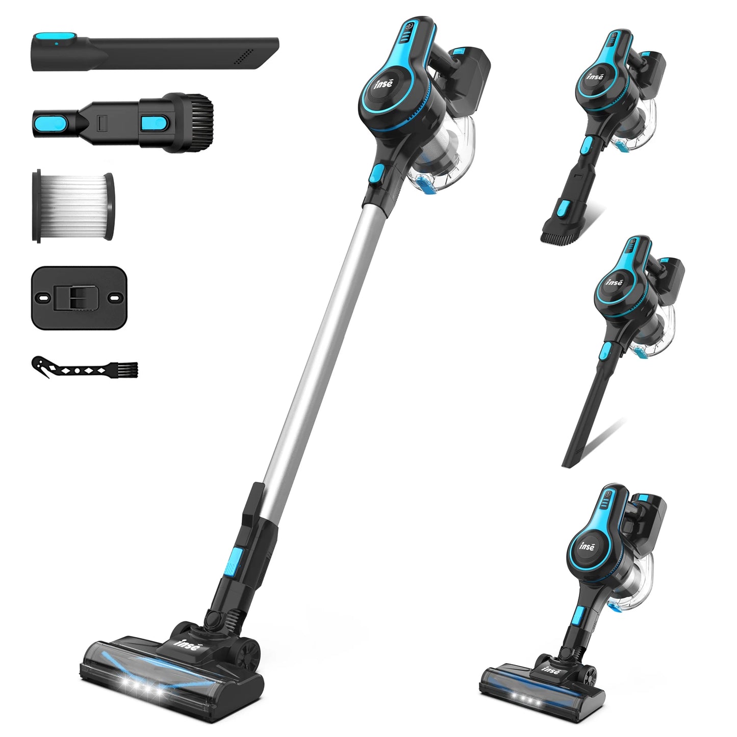 INSE N520 Cordless Vacuum Cleaner, 28Kpa 6-in-1 Rechargeable Stick Vacuum Lightweight for Carpet Hardfloor Pet Hair Home