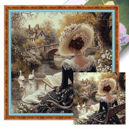 Full Embroidery cotton Thread 11CT Printed Girl Cross Stitch Kit Art 50x50cm