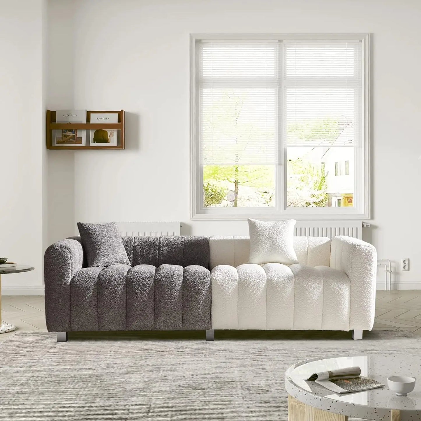 87.4'' Modern 3-Seater Sofa Bubble Couch | Premium Teddy Velvet Deep Seat Sofa | Fluffy Loveseat Sofa for Cozy,Customized