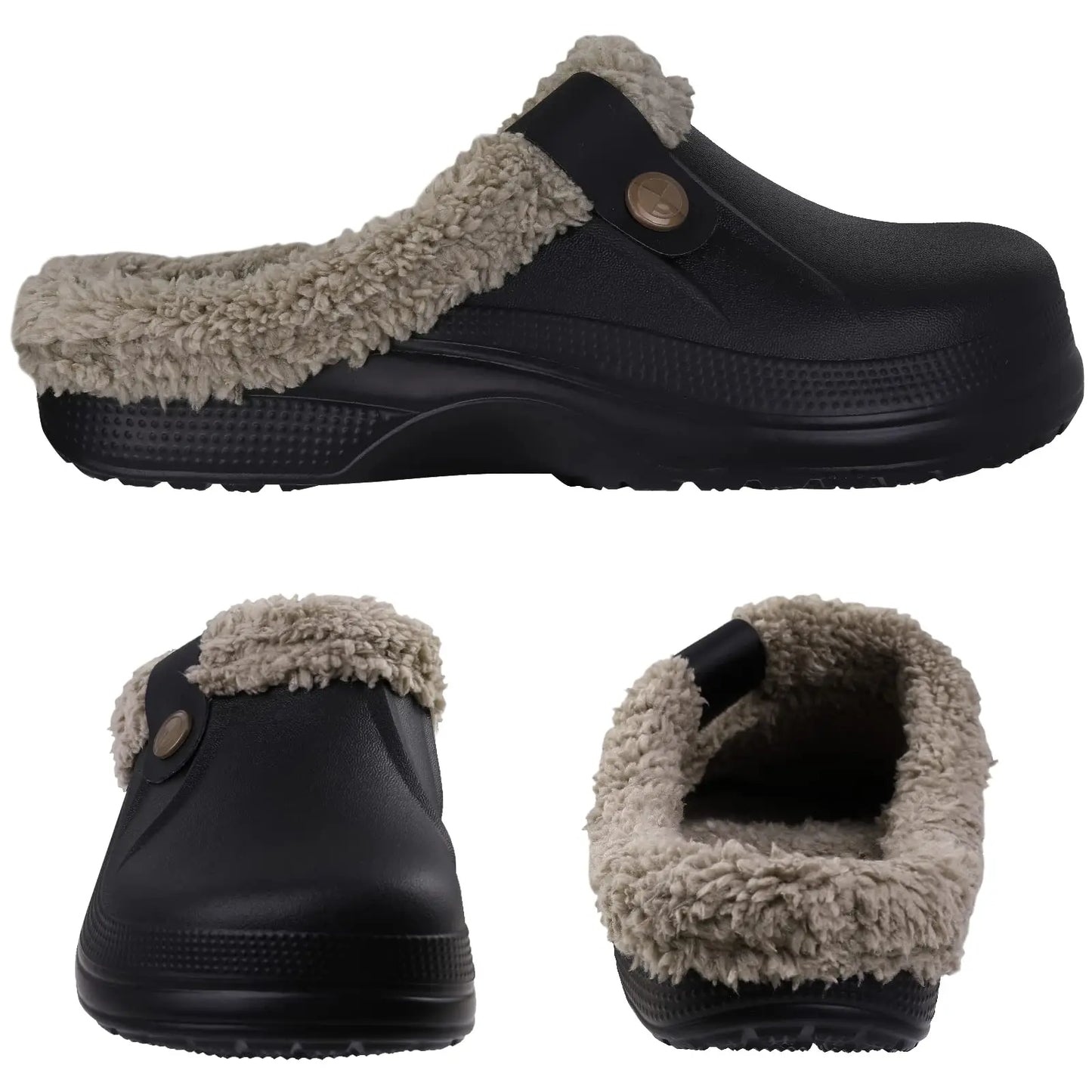 Comwarm Winter New Fuzzy House Slippers For Women Men Waterproof Garden Shoes Soft Plush Slippers Outdoor Warm Furry Clogs Slide
