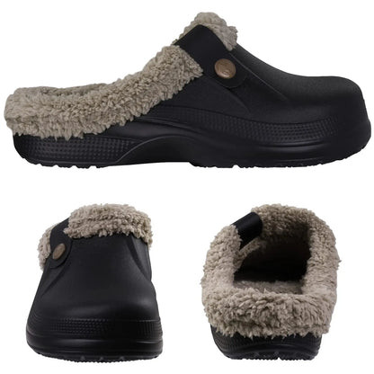 Comwarm Winter New Fuzzy House Slippers For Women Men Waterproof Garden Shoes Soft Plush Slippers Outdoor Warm Furry Clogs Slide