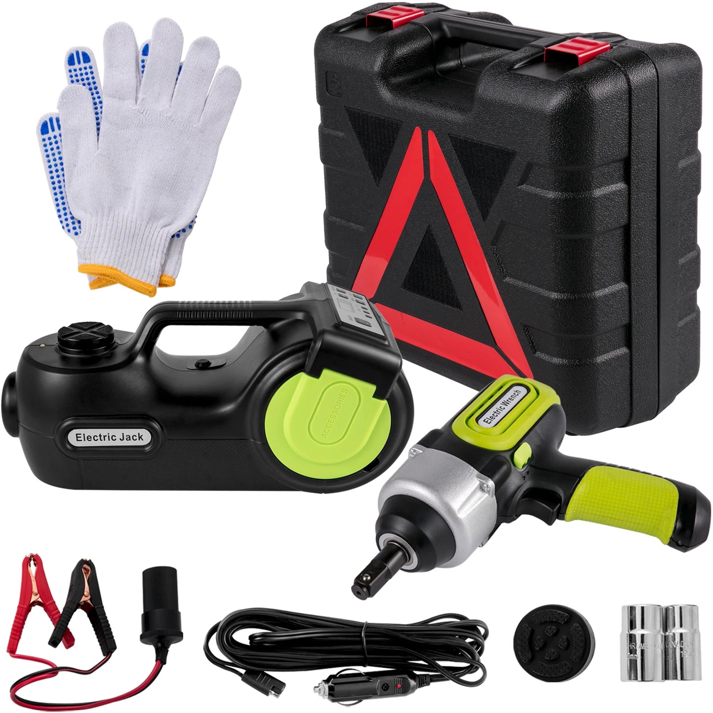 SucceBuy 4-In-1 Electric Car Jack 12V 5T Portable Hydraulic Jack Impact Wrench Tire Compressor Lifting LED Light Car Repair Tool