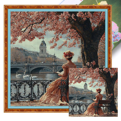 Full Embroidery cotton Thread 11CT Printed Girl Cross Stitch Kit Art 50x50cm